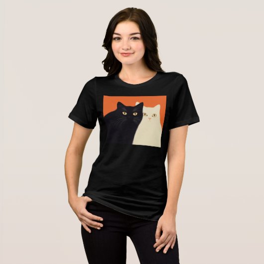 黒と白の猫Tシャツ トライブレンドTシャツ (正面全面)