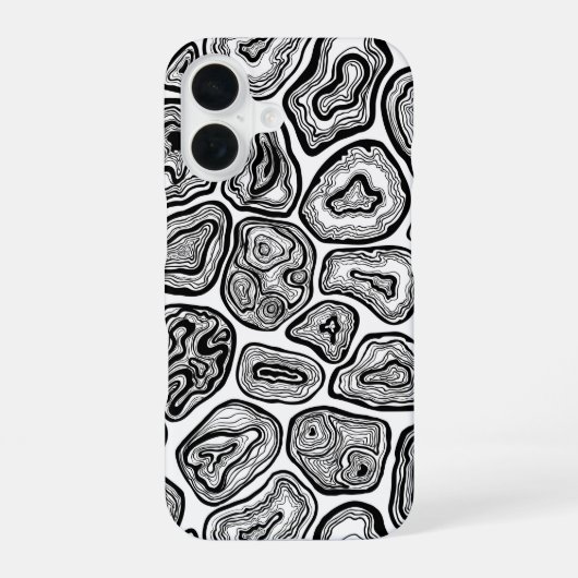 黒と白の瑪瑙スライス iPhone 16ケース (裏面)