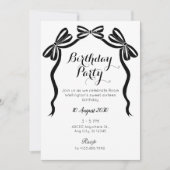 黒と白の甘いネクタイのリボンの誕生日 招待状 (正面)