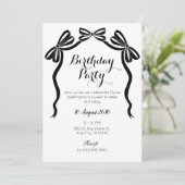 黒と白の甘いネクタイのリボンの誕生日 招待状 (スタンド正面)