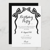 黒と白の甘いネクタイのリボンの誕生日 招待状 (正面/裏面)