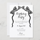 黒と白の甘いネクタイのリボンの誕生日 招待状 (正面)