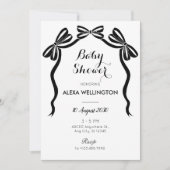 黒と白の甘いネクタイのリボン弓の赤ちゃんシャワー 招待状 (正面)