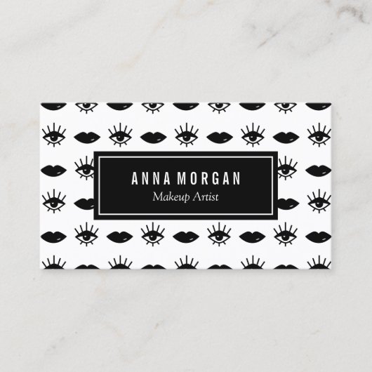 黒と白の目と唇のメイクアーティスト 名刺 (正面)
