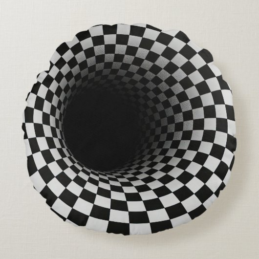 黒と白の目の錯覚トンネル ラウンドクッション (正面)