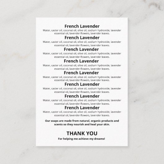 黒と白の石けんの香りの成分リストロゴ 名刺 (裏面)