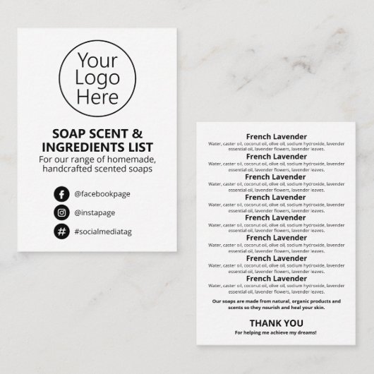 黒と白の石けんの香りの成分リストロゴ 名刺 (正面/裏面)