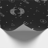 黒と白の神秘的なてんびん座の星座パターン ラッピングペーパー (角)