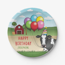 黒と白の祭りの牛の牧場の子供の誕生日 ペーパープレート