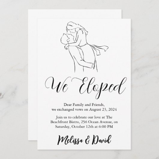 黒と白の秘密の結婚式招待状 招待状 (正面/裏面)