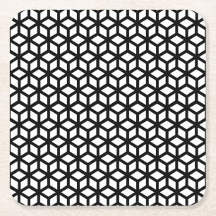 黒と白の立方体のパターン スクエアペーパーコースター