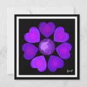 黒と白の紫のハートが鼓動する カード (正面)