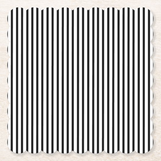 黒と白の細いピンストライプ ペーパーコースター (正面)