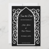 黒と白の結婚式の事前告知 ornate border 案内状 (正面)