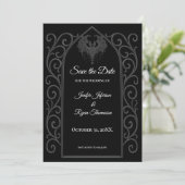 黒と白の結婚式の事前告知 ornate border 案内状 (スタンド正面)