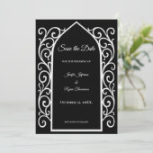 黒と白の結婚式の事前告知 ornate border 案内状 (スタンド正面)