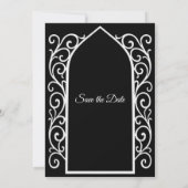 黒と白の結婚式の事前告知 ornate border 案内状 (裏面)