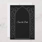 黒と白の結婚式の事前告知 ornate border 案内状 (裏面)