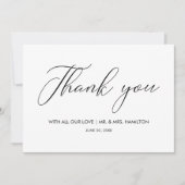 黒と白の結婚式の感謝の手書き体レタリング サンキューカード (正面)