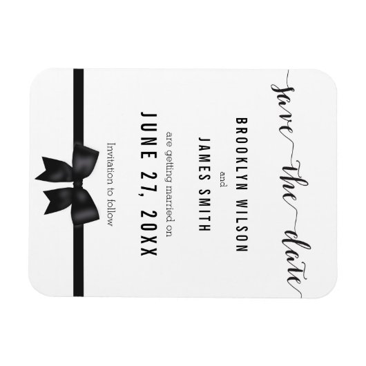 黒と白の結婚式の日付の磁石弓を保存 マグネット (横)