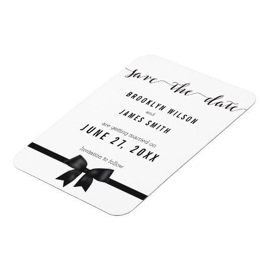 黒と白の結婚式の日付の磁石弓を保存 マグネット (左側)