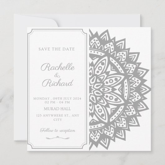黒と白の結婚式招待状（Save The Date） 招待状 (正面)