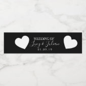 黒と白の結婚式 ハート ウォーターボトル ラベル (シングルラベル)