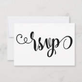 黒と白の結婚式RSVP ファンシーな手書き風フォント 出欠カード (裏面)