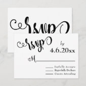 黒と白の結婚式RSVP ファンシーな手書き風フォント 出欠カード (正面/裏面)