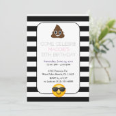 黒と白の絵文字の誕生日の招待 招待状 (スタンド正面)