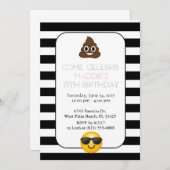 黒と白の絵文字の誕生日の招待 招待状 (正面/裏面)