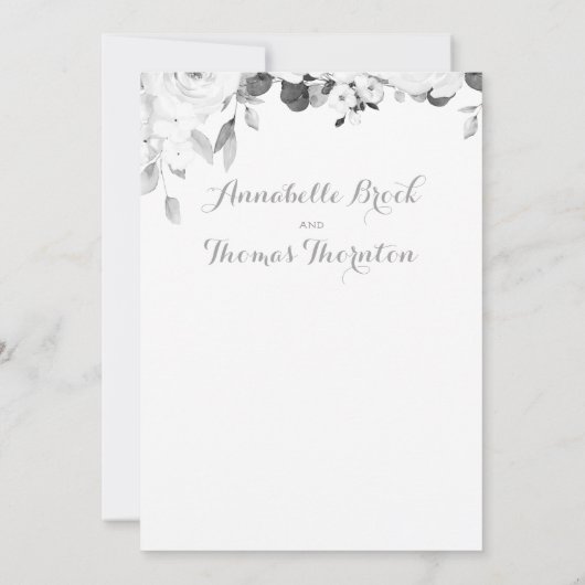 黒と白の緑の牡丹結婚の 招待状 (裏面)