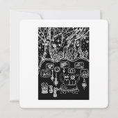 黒と白の線画の愛らしい猫のクリスマス 招待状 (正面)