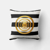 黒と白の縞模様に金の円 クッション (裏面)