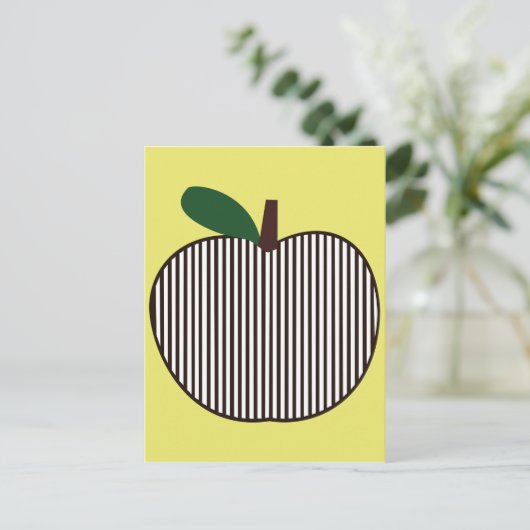 黒と白の縞模様のリンゴ ポストカード (スタンド正面)