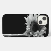 黒と白の美しいひまわりの肖像画 iPhoneケース (裏面横)