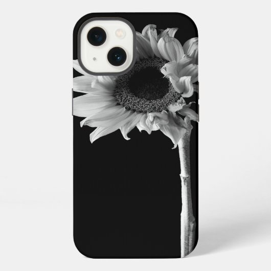 黒と白の美しいひまわりの肖像画 iPhoneケース (裏面)
