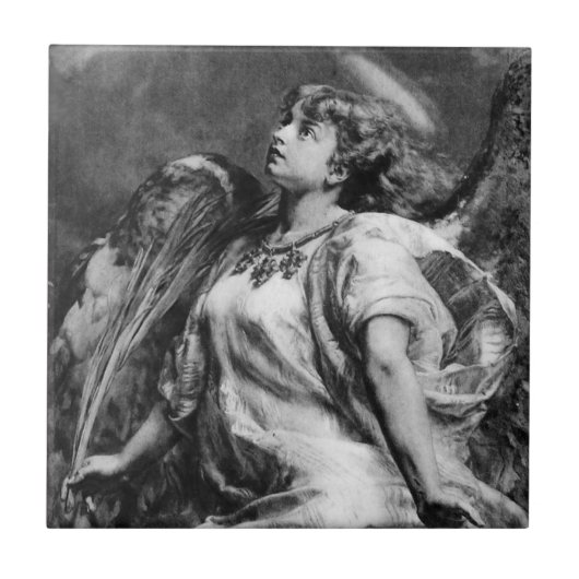 黒と白の羽を持つロマンチックな天使 タイル (正面)