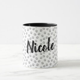 黒と白の肉球プリント オーダーメイド マグカップ Nicole