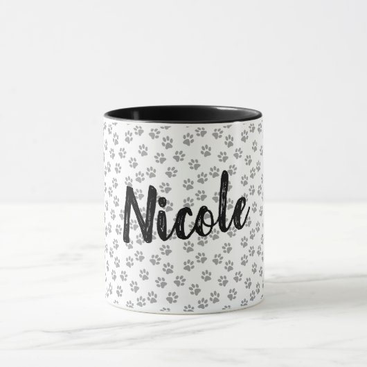 黒と白の肉球プリント オーダーメイド マグカップ Nicole (中央)