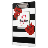 黒と白の背景に赤いポピーストライプのズ クリップボード (左)