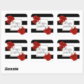 黒と白の背景に赤いポピーストライプのズ スクエアシール (シート)