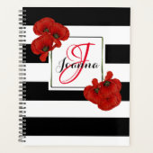 黒と白の背景に赤いポピーストライプのズ プランナー手帳 (正面)