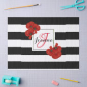 黒と白の背景に赤いポピーストライプのズ 薄葉紙 (クラフト)