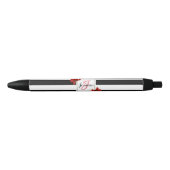 黒と白の背景に赤いポピーストライプのズ 黒ボールペン (正面)