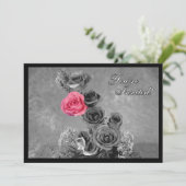 黒と白の背景のピンクのバラ (スタンド正面)