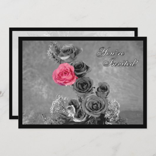 黒と白の背景のピンクのバラ (正面/裏面)