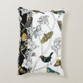 黒と白の背景の鳥と蝶 アクセントクッション (裏面(縦))