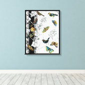 黒と白の背景の鳥と蝶 キャンバスプリント (インサイチュ (ウッドフロア))