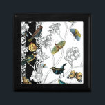 黒と白の背景の鳥と蝶 ギフトボックス<br><div class="desc">アーティストChariklia Zarrisは才能のある画家でデザイナーである。彼女は絵画鳥や野生動物が好きで、この写真も例外ではない。鳥や蝶の鮮やかな色が背景の白と黒の枝に強調されている。</div>